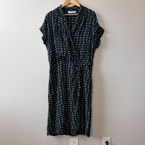 MM.LaFleur Green Brushstroke Print Viscose Wrap Midi Dress Size 14 Professional